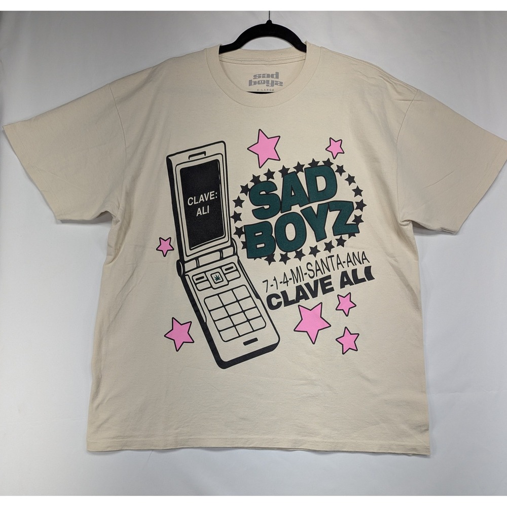 Sad Boys Clave Ali Graphic T Shirt Beige Flip Phone Stars‎ Mens XL